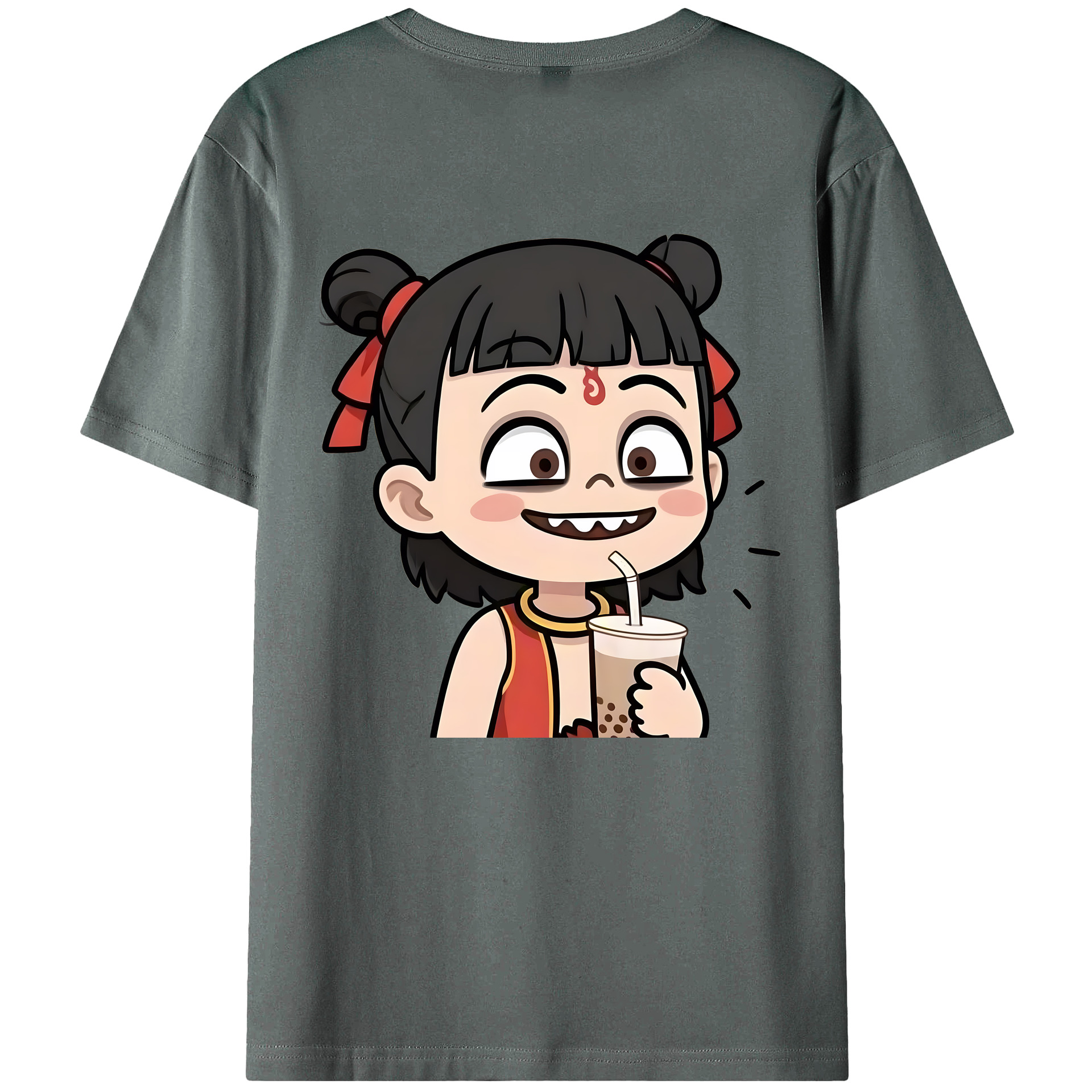 （画像用） Ne Zha 2 ナタ 魔童の大暴れ 綿100％ メンズ半袖Tシャツ（バックプリント） 通気性